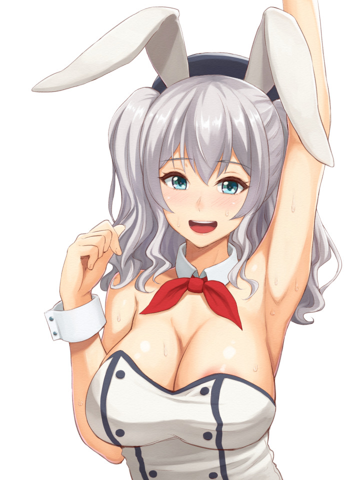 艦隊これくしょん、鹿島（艦これ）、kurowan、ベレー、ボタン、うさみみ、バニースーツ、adapted