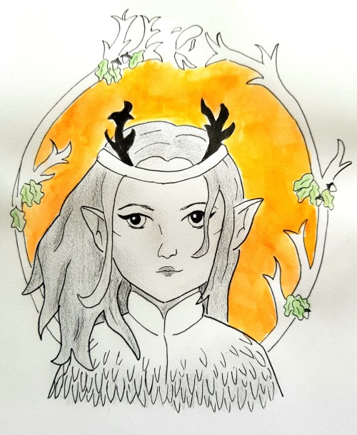 zonerloners:Pub draw inspired drawing of eternal bae Keyleth [id: ink and pencil drawing of Key