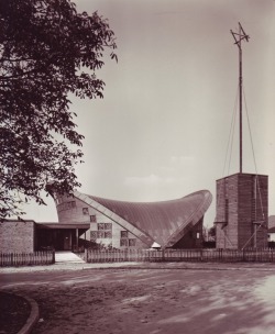 germanpostwarmodern:Church St Lukas (1962-64) in Bremen, Germany, by Carsten Schröck &amp; Frei Otto