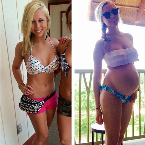 confessions-of-a-curious-girl:  impregnatingher:  bugbahr:  She looks hotter in the second photo, to me.  Nice progression!  I love rounding out a nice flat toned tummy.  Nothing better.