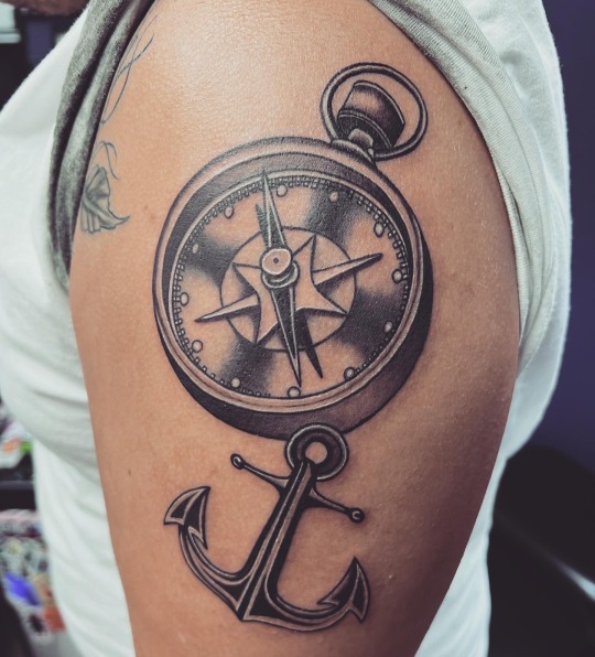 compass tattoo with anchor