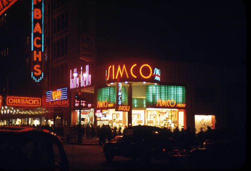 newyorkthegoldenage:Union Square at night, 1945. All of the stores in this picture have since gone o