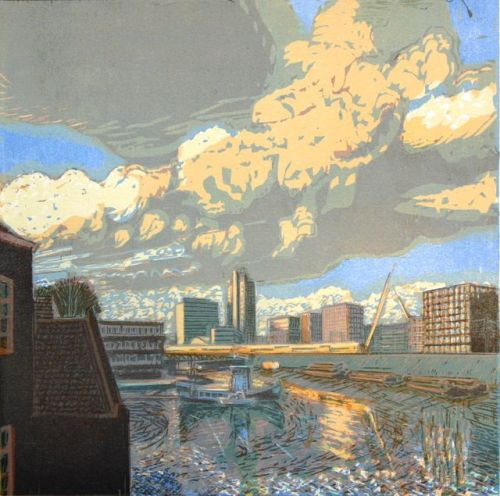 The sky above Amsterdam   -    Wendelien Schönfeld, 2007Dutch,b.1950-Colour woodcut