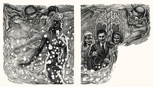Virgil Finlay (1914-1971), ‘Journey To Barkut’, “Startling Stories”, Vol. 24, #3, 1952So