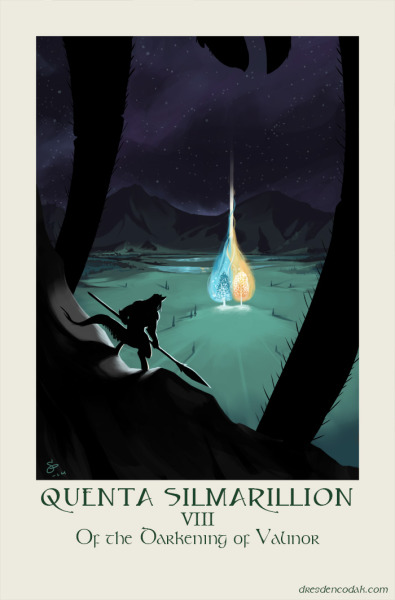 Silmarillion Chapter 8: Of The Darkening of Valinor
“ But now on the mountain-top dark Ungoliant lay; and she made a ladder of woven ropes and cast it down, and Melkor climbed upon it and came to that high place, and stood beside her, looking down...