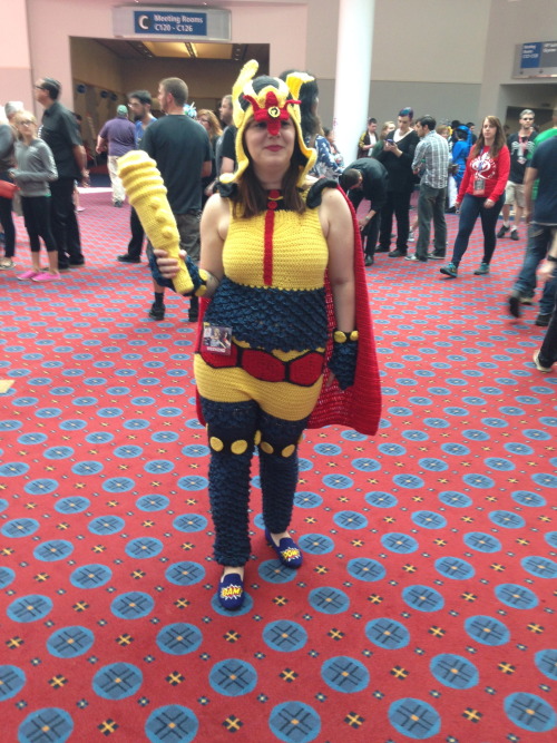 An entirely crocheted Big Barda. 