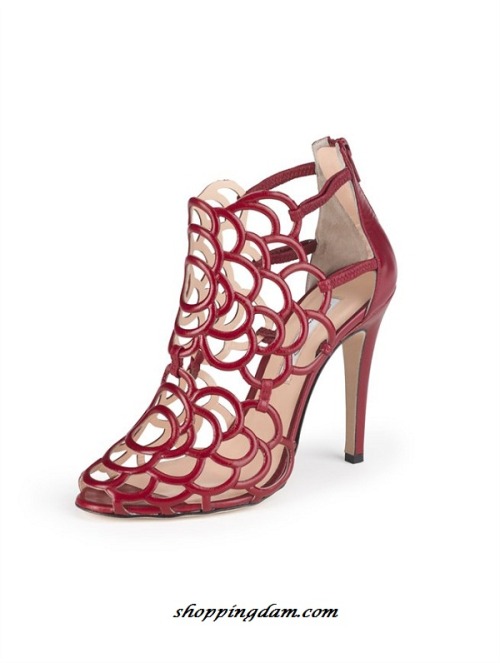 burgundy cage sandal heels