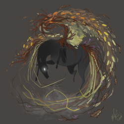 nastylady:  Because sometimes you just must draw a pretty horse. It’s the rules.No, but seriously, that’s what happens when you watch Over The Garden Wall while practising horses &amp; learning how to use the crayon brush.