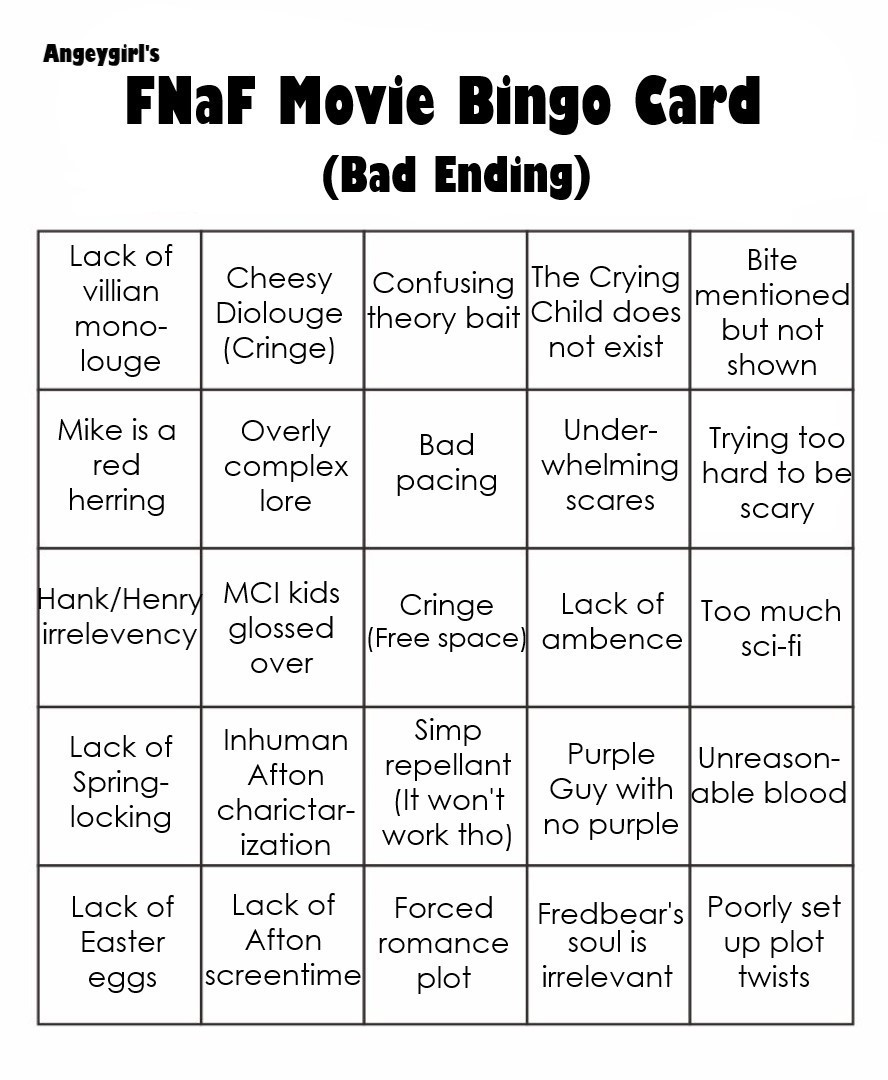 Five Nights at Freddy's Bingo! Bingo Card