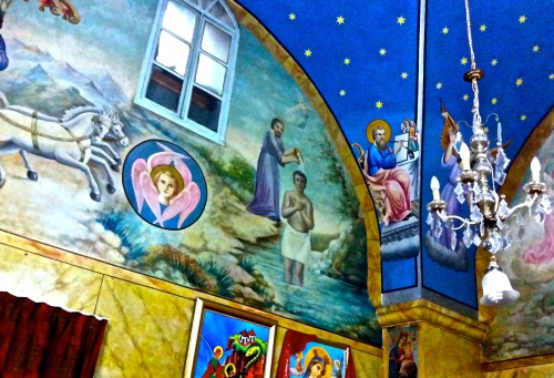 The conversion of the Ethiopian Eunuch in Acts 8, shown in the Ethiopian Monastery in Jerusalem 