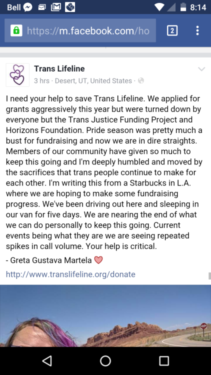 kleenexwoman:commiekinkshamer:Trans lifeline is in great need of donationswww.translifeline.org/dona