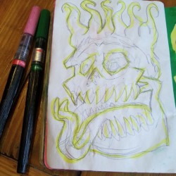 Sketchbook Project 2015. Underdrawing. #skullsforlife #skulls #mattbernson #sketchbookproject  #pentelbrushpen #pencils