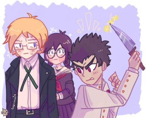 I loved the Danganronpa stage play sooo I did a few quick redraws !!! Here are the original screensh