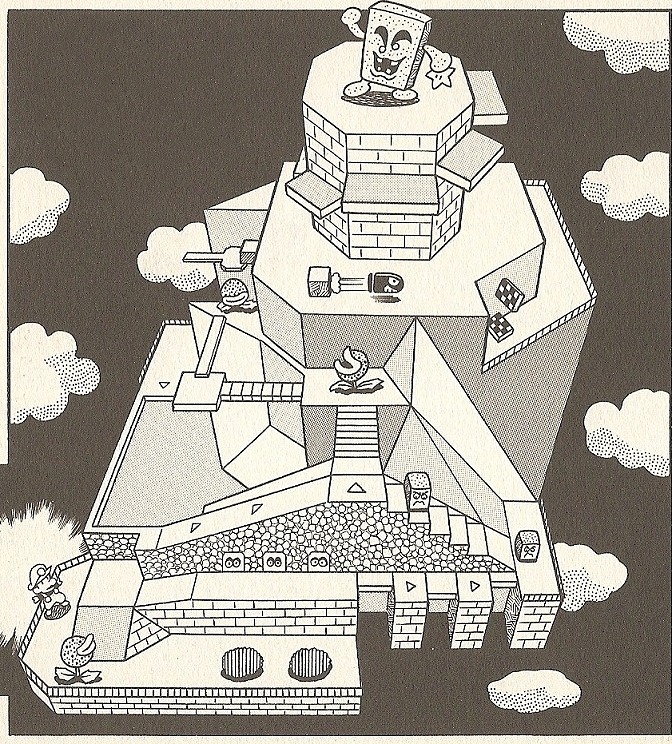 suppermariobroth:  Whomp’s Fortress from a Super Mario 64 manga. 