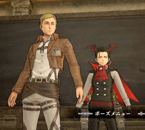 More of Vampire Bat Levi (AKA Levi in his Shingeki no Kyojin Playstation game “Halloween” DLC Costume): with Erwin & a fanmade Nendoroid version!More on the SnK Playstation game!