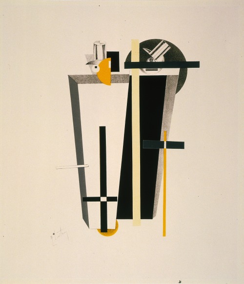 El Lissitzky, study for Gravediggers and final result, 1923. Van Abbemuseum, 8 meters high statue af