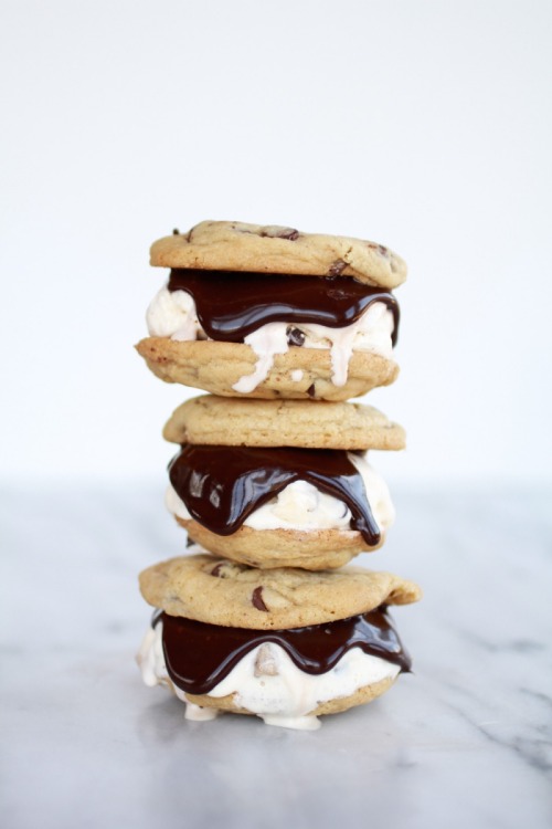 do-not-touch-my-food:  Hot Fudge Cookie Dough Ice Cream Chocolate Chip Cookie Sandwich 