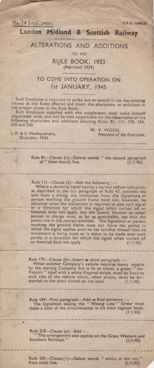 Alterations to the LMS 1933 rule book, 1945