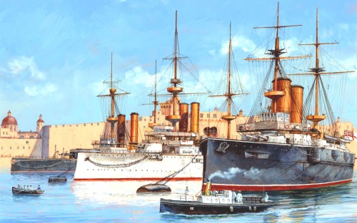 1899 Malta - Paul WrightLa Mediterranean Fleet en 1899, con el HMS Renown, buque insignia de Fisher,