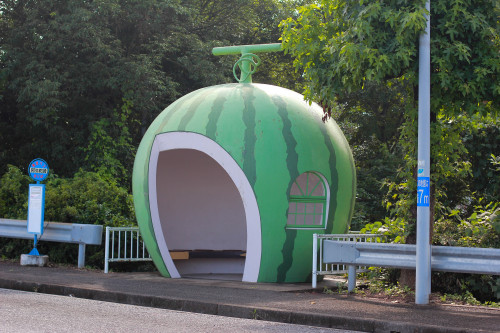 kelleyelizabet:  crazy-kitch: fruits bus stop - Nagasaki my main home is the strawberry and my summer home is the watermelon 