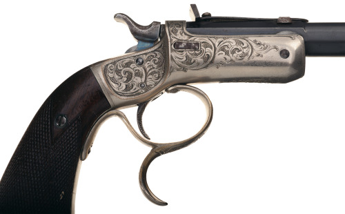 Engraved Stevens .22LR single shot target pistol, late 19th century.