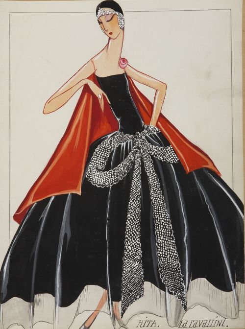 Jeanne Lanvin, Rita Cape and La Cavallini Dress, ca. 1925, Sketch, gouache on paper