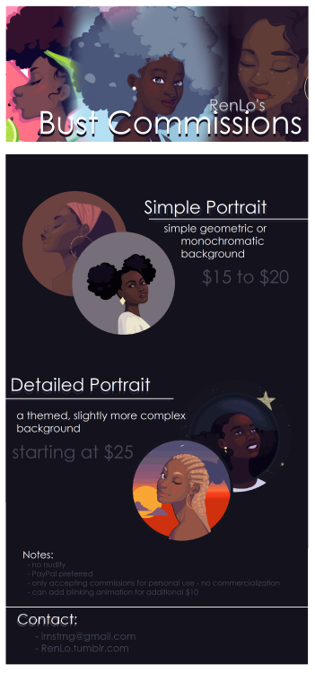 Hi, friends!  I’ve had the urge to open commissions for a while, so I’ve decided to announce a commi