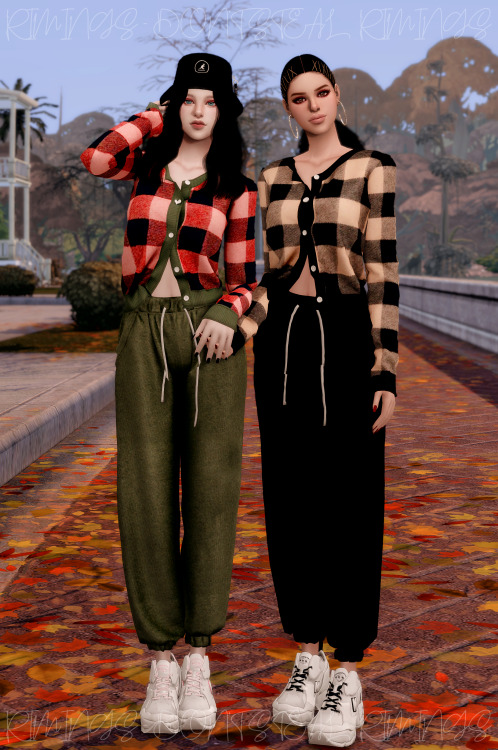 [RIMINGS] V-neck Check Cardigan & Colorful Jogger Pants- TOP / BOTTOM- NEW MESH- ALL LODs- NORMA