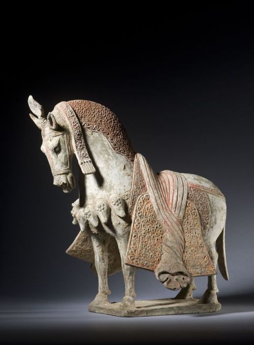 virtual-artifacts: A painted grey pottery figure of a caparisoned horse Northern Wei dynasty, 386-53