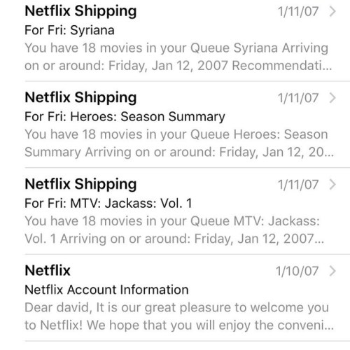 Luke and I were talking about Netflix history and I wanted to see what my actually first dvds were. 