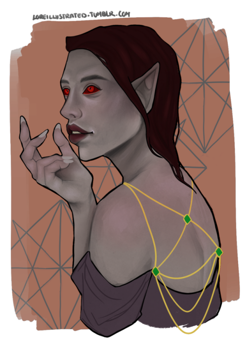 loreillustrated:My part of the Art trade w/ @wiredraw! The prettiest dunmer lady, Ardulniss Yre Dwen