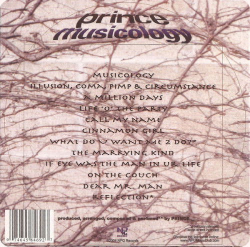 behindthegrooves:  On this day in music history: April 20, 2004 - “Musicology”, the thirtieth album by Prince is released. Produced by Prince, it is recorded at Paisley Park in Chanhassen, MN, Metal Works in Mississauga, Ontario, and The Hit Factory