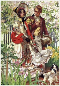 fawnvelveteen:  JC Leyendecker, La promenade au jardin, 1904 (via : Vintage Blog)