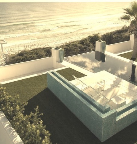 Infinity - PoolExample Of A Mid-sized Trendy Rooftop Stone And Custom-shaped Infinity Pool Fountain Design