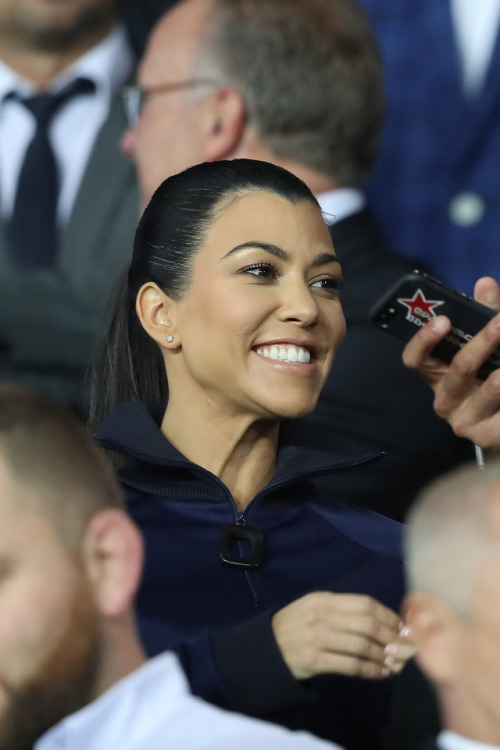 kourtneykpictures: Kourtney attending the Champions League’s match “PSG vs Bayern M