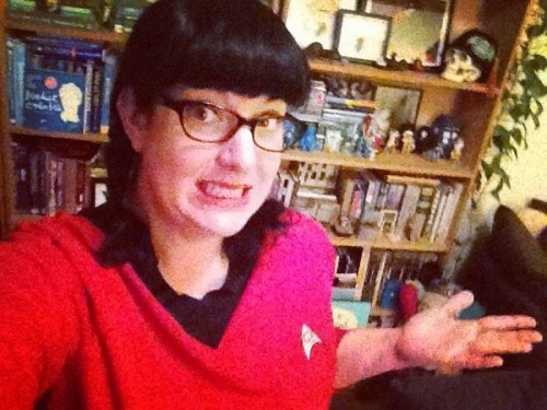 Happy Star Trek First Contact Day! Here’s me bravely wearing my #StarTrek Red Shirt Uniform awhile b