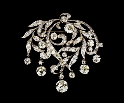 highvictoriana: Foliate diamond brooch, possibly Russian, c. 1880.