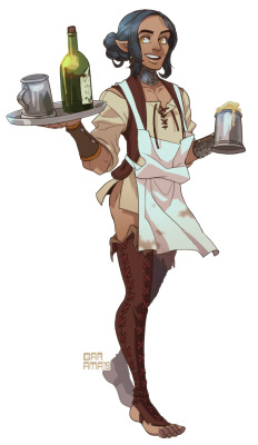 dndgroupkusanagi:  Ode worked for awhile in a tavern before heading to the big city and studying in the mage’s guild. He is an forest elf and it took some time to learn common language and learn stuff. It also took some time till he learned to like