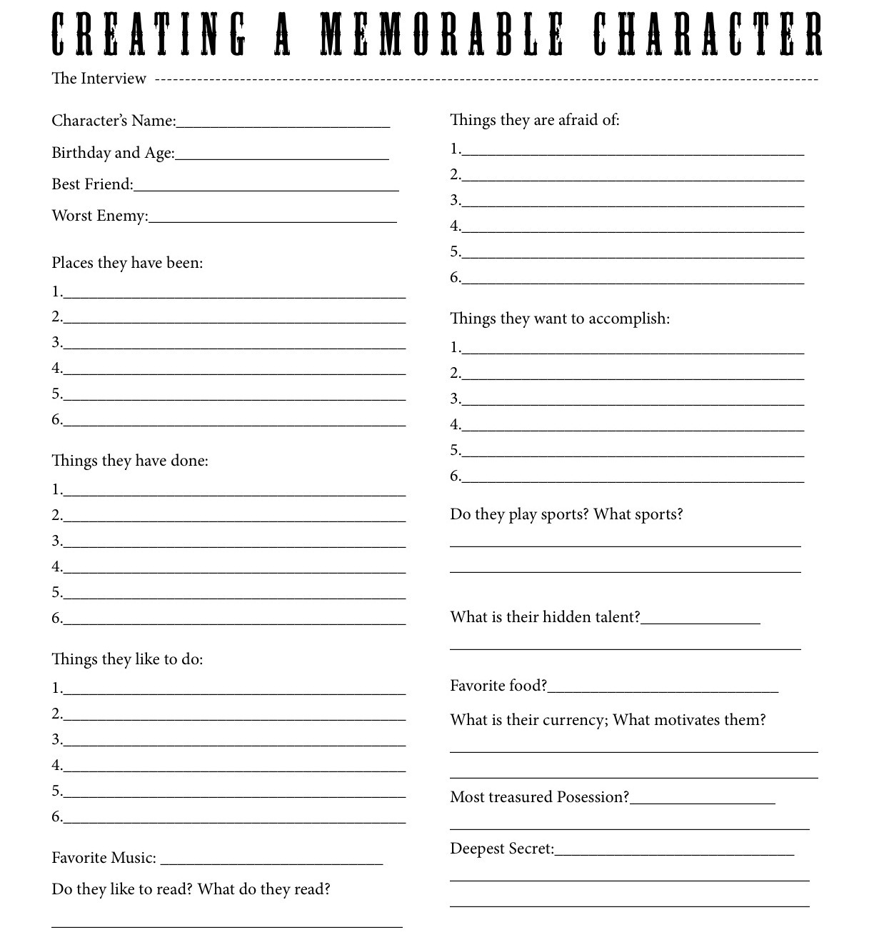 amandaonwriting:  For Beginners - Lee White’s Character Questionnaire 