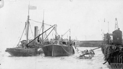 Salvaging of the troopship SS Onward (probably 1918).SS Onward was built in 1905 for the South Easte