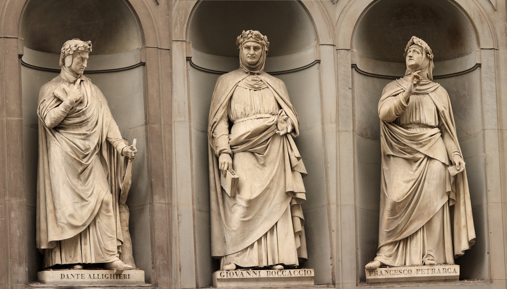dantereader:  Dante, Boccaccio and Petrarca, Galleria degli Uffizi, Firenze. 