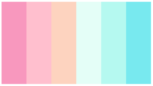 “Bubble Gum Baby”Requested by Anonymous#f898be - #ffbfce - #fdd3bf - #e4fef7 - #b5f9f0 - #78e9ef