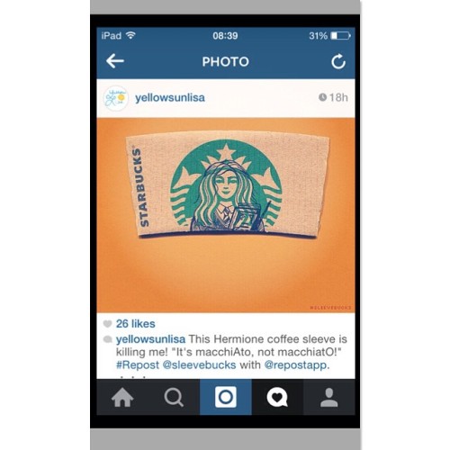 Bloody brilliant. Especially the comment #harrypotter #harrypotter #starbucks #hermione #coffee