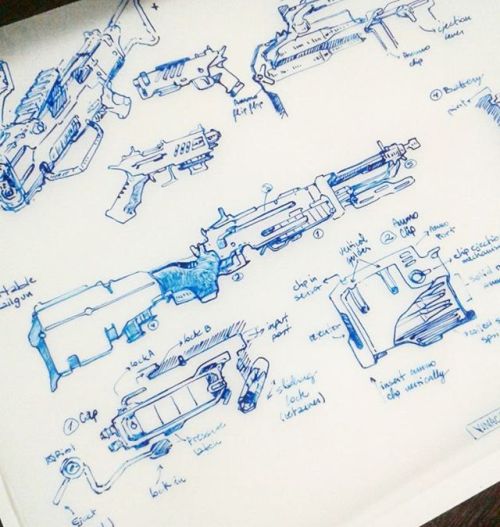 Inktober day 24 was a portable railgun blueprint experiment with dip pen, blue nankin and velum. I h