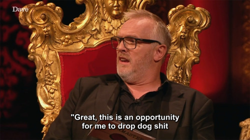 taskmastercaps: [ID: Eight screencaps from Taskmaster. Greg Davies says to Rhod Gilbert, who’s laugh