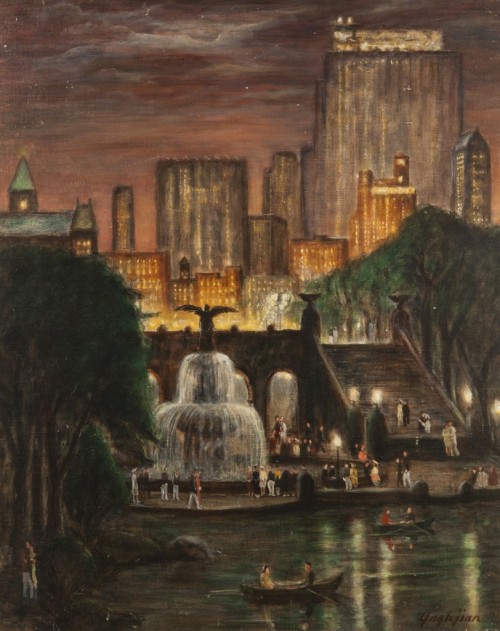 Radio City from Central Park  -   Edmund Yaghjian, 1938.Armenian , 1903-1997Oil on canvas,24 x 30 in