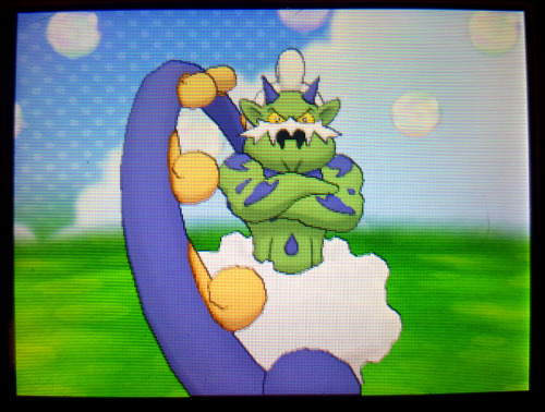 One step closer to finishing my shiny legendary quest in ORAS, full-odds after 1001 SRs. Tornadus ha