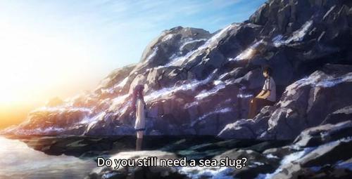 rozeru-hime:  Does anyone else realize that ever since Chisaki asked Tsumugu this  And Tsumugu asked Chisaki this  That  he  always  wanted  to be  her  sea slug  