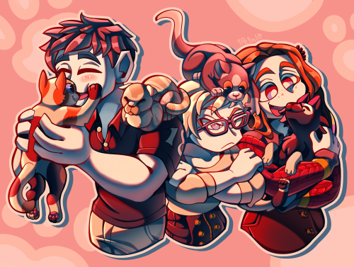 First full drawing in Clip Studio Paint! Here&rsquo;s D Team with cats because I think they deserve 