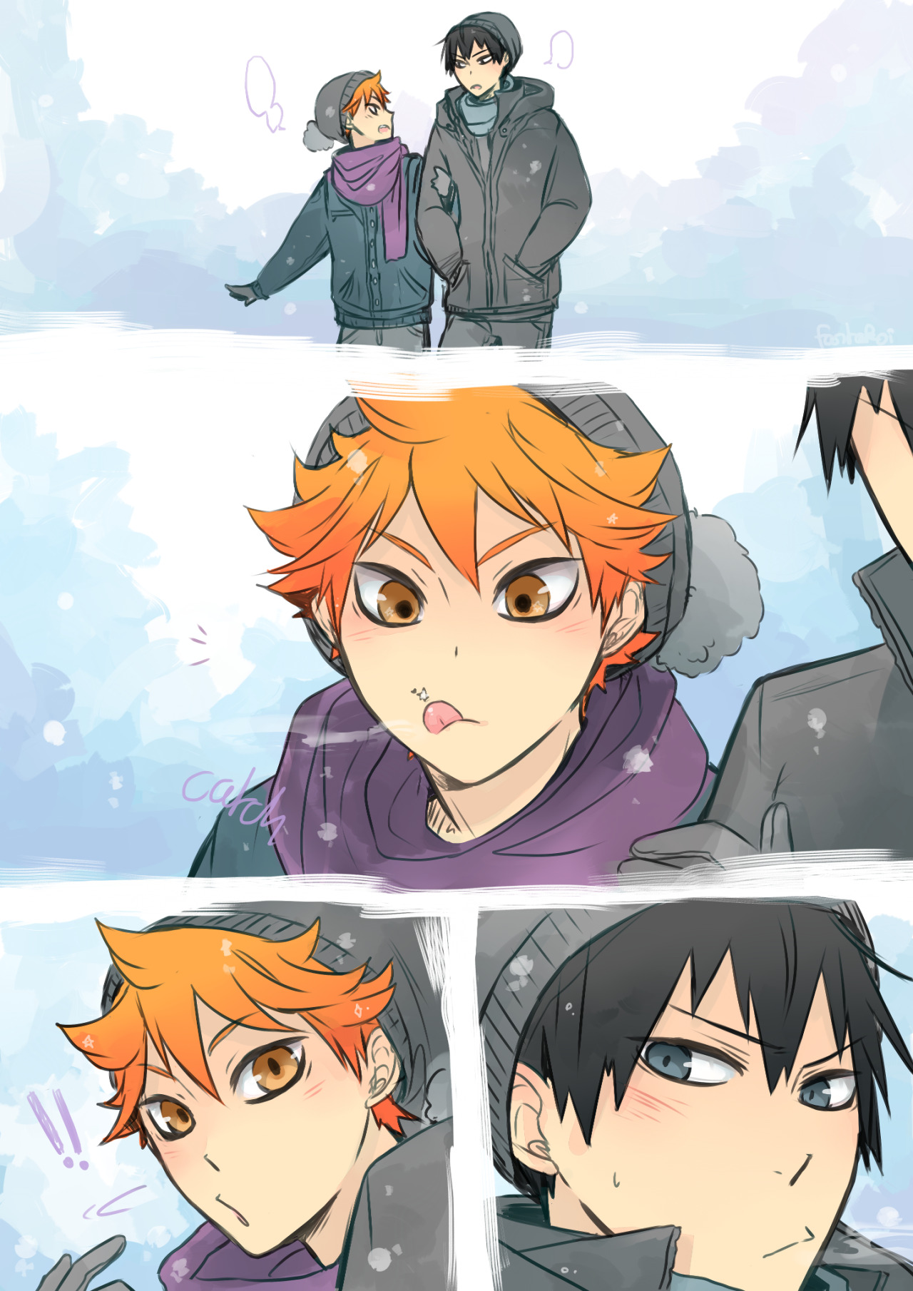 fantakoi:  first snow ❄ hinata is so cute when he’s excited, and kageyama doesn’t